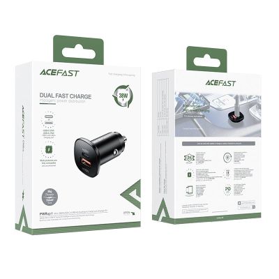 5. Acefast Autoladegerät 38W USB Typ C / USB, PPS, Power Delivery, Quick Charge 3.0, AFC, FCP schwarz (B1 schwarz)