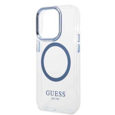 6. Guess Metal Outline MagSafe-Hülle für iPhone 14 Pro – blau