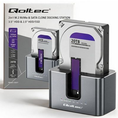 10. Qoltec 52631 HDD/SSD-Dockingstation | SATA | M.2 NVMe | Klonen | USB-C | 10 Gbit/s | 28 TB