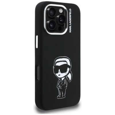 4. Karl Lagerfeld Silikon-MagSafe-Hülle mit Karl-Sketch-Motiv für iPhone 16 Pro Max – Schwarz