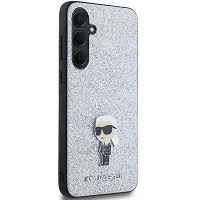 4. Karl Lagerfeld Fixed Glitter Ikonik Logo Metal Pin Hülle für Samsung Galaxy A35 – Silber