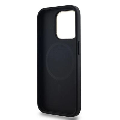7. DKNY Leder-MagSafe-Hülle mit kariertem Monomuster für iPhone 15 Pro Max – Schwarz