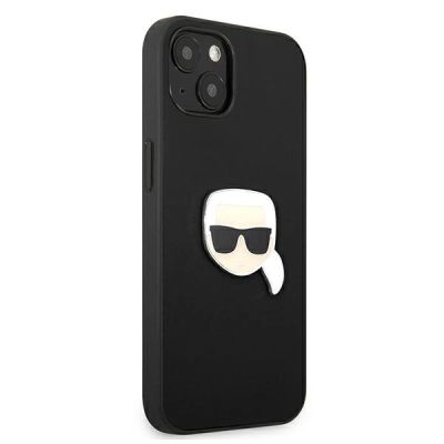 4. Karl Lagerfeld Leder Ikonik Karl's Head Metallhülle für iPhone 13 mini - Schwarz