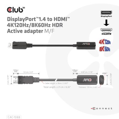 3. CLUB3D CAC-1088 Kabeladapter 0,21 m DisplayPort HDMI Schwarz