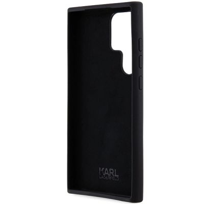 7. Karl Lagerfeld Silikon Karl&Choupette Metal Pin Hülle für Samsung Galaxy S24 Ultra – Schwarz