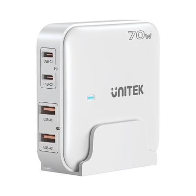 UNITEK GAN Tischladegerät 70W 2xUSB-A 2xUSB-C Weiß