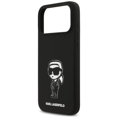 6. Karl Lagerfeld Silikonhülle mit Karl-Skizze und Logo (MagSafe) für iPhone 17 Pro Max – Schwarz