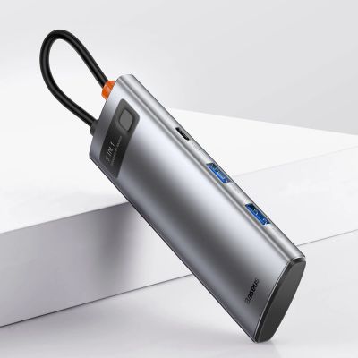 10. Baseus Metal Gleam Series multifunktionaler USB HUB 7in1 Typ C HDMI TF PD Kartenleser grau (WKWG020113)