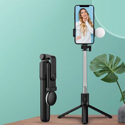 9. Selfie-Stick WR1YXS Teleskopstativ 0,71 m mit runder Lampe – Schwarz