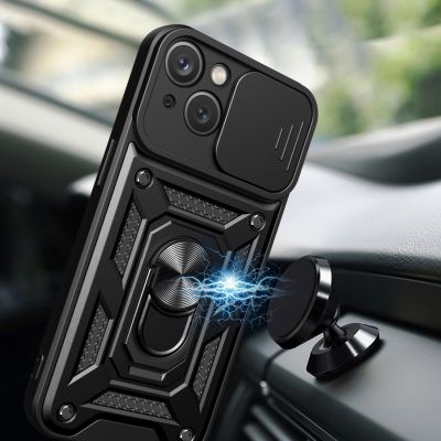 3. Hybrid Armor Camshield Hülle mit Ständer und Kameraabdeckung für iPhone 15 Plus – Pink