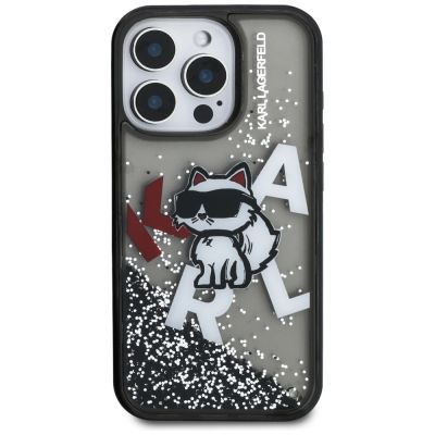 3. Karl Lagerfeld Liquid Glitter Choupette Logo Hülle für iPhone 16 Pro Max - Schwarz