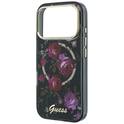 6. Guess IML Glitter Blossom Roses MagSafe Hülle für iPhone 18 Pro Max / 17 Pro Max – schwarz