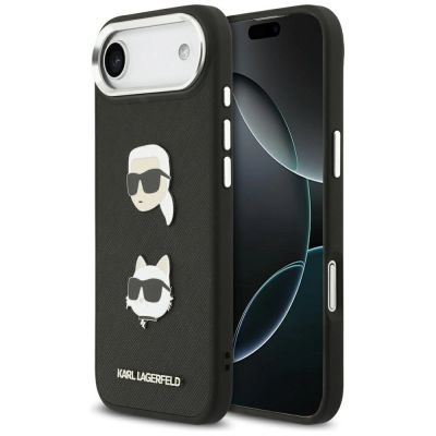 Karl Lagerfeld FW iPhone Air Hülle mit genarbten Karl & Choupette Köpfen, Pins und Logo - Schwarz