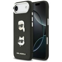 Karl Lagerfeld FW iPhone Air Hülle mit genarbten Karl & Choupette Köpfen, Pins und Logo - Schwarz
