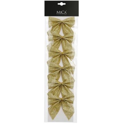 8. Dekorative goldene Schleife 10x12cm 6 Stück Glimmer