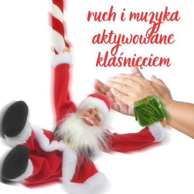 11. Weihnachtsmann, spielend, sich bewegend, hängend mit Lutscher, 82 cm, Glimmer