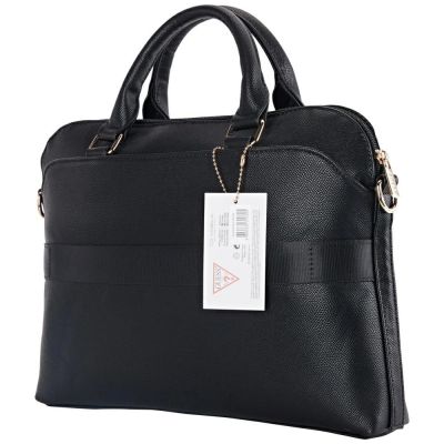 4. Guess – Grained Zipper Pocket Triangle Logo 15-Zoll-Laptoptasche – Schwarz