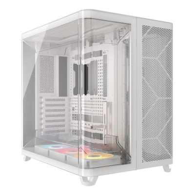 Corsair AIR 5400 RS-R ARGB PC-Gehäuse, Midi-Tower, Seitenwand aus gehärtetem Glas, RGB-Beleuchtung – Weiß, inklusive 2 x 120-mm-Lüftern