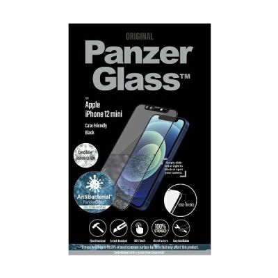 3. PanzerGlass E2E Mikrofraktur-Antibakterielles Glas mit Swarovsky-Kristall-Kameraabdeckung für iPhone 12 mini – mit schwarzem Rahmen