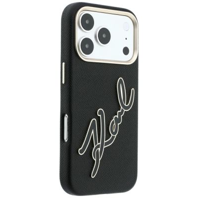 4. Karl Lagerfeld Schutzhülle mit großem, glattem Harz-Logo für iPhone 18 Pro / 17 Pro – Schwarz