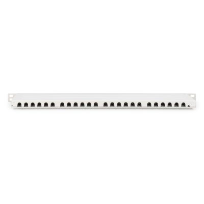 6. Hochdichtes Patchpanel 19 Zoll, 24x RJ45, LSA-Level, Cat. 6A, geschirmt, 0,5 HE, grau, Kabelführung