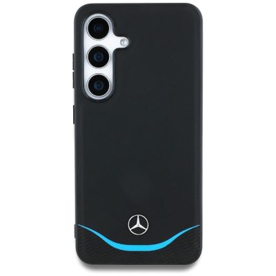 3. Mercedes Leder Kontrastblau Horizontal Curve MagSafe Hülle für Samsung Galaxy S25 - Schwarz