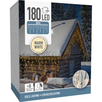 14. WEIHNACHTSLICHTER LICHTERVORHANG FÜR AUSSEN 180 LED STEUERGERÄT TIMER WARMWEISS GRÜNES KABEL
