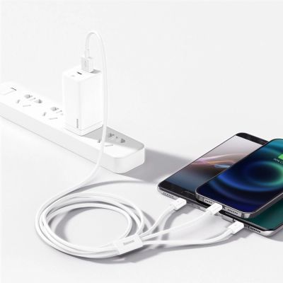 8. Baseus Superior 3in1 USB-Kabel - Lightning / USB Type C / Micro-USB 3,5 A 1,5 m Weiß (CAMLTYS-02)