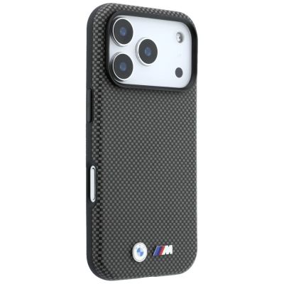 4. BMW M Quadrille Kevlar Metall Logo MagSafe Hülle für iPhone 17 Pro Max / 18 Pro Max - Grau