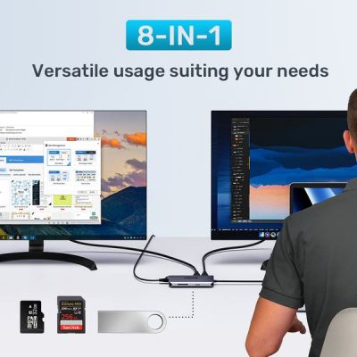 8. UNITEK ACTIVE HUB USB-C 2x HDMI, SD-Kartenleser, 4K, RJ-45, PD 100W, 5 Gbit/s