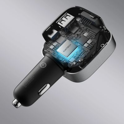 8. Cuktech CC903P 100W Kfz-Ladegerät mit Display und 70 cm langem, einziehbarem USB-C-Kabel – Grau