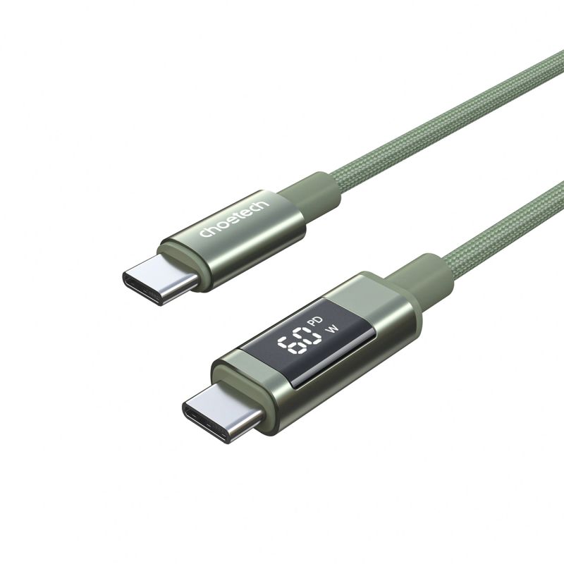 PD60W USB-C-zu-USB-C-Digitaldisplay, 1,2 m Nylonkabel – grün