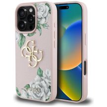 Guess Grained Roses Big 4G Logo iPhone 16 Pro Hülle - Rosa