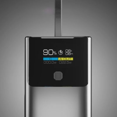 7. SBS 10000 mAh PD 20 W Powerbank mit LCD-Display und integriertem USB-C-Kabel - Grau