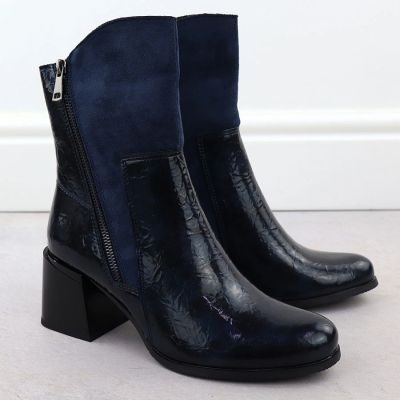 13. Damen-Lack-Stiefeletten mit Blockabsatz, blau M.Daszyński SA269-1