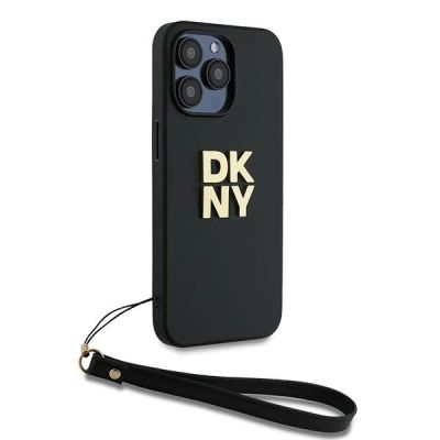 3. DKNY Wrist Strap Stock Logo Hülle für iPhone 15 Pro Max – Schwarz