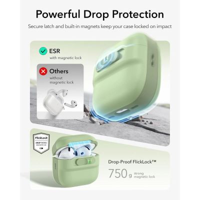 5. Hülle ESR Pulse HaloLock MagSafe für Apple AirPods 4 / 5 - hellgrün