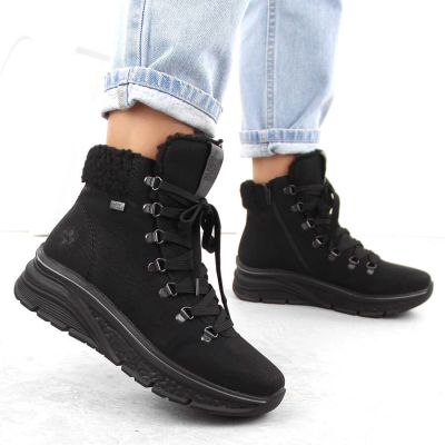 36. Wasserdichte, gefütterte Damen-Trekkingschuhe in Schwarz Rieker 48034-00