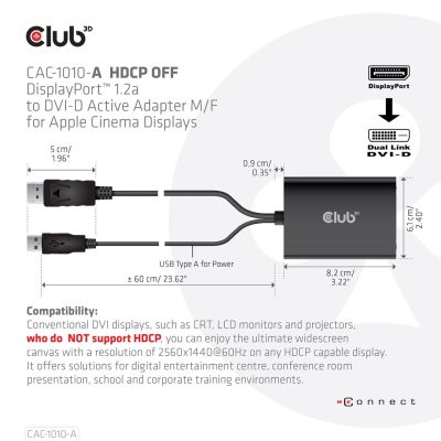 4. CLUB3D CAC-1010-A Kabeladapter 0,6 m DisplayPort DVI-D + USB Schwarz