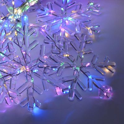 13. Weihnachtsbaumbeleuchtung, Lichtervorhang 120x120 cm, 232 LEDs, mehrfarbige Schneeflocken