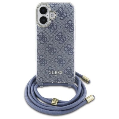 2. Guess Crossbody Cord 4G Print Hülle mit Trageband für iPhone 16 – Blau