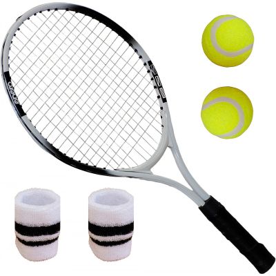 8. 4-IN-1-TENNISSET: SCHLÄGER, 2 BÄLLE, ENERO-ARMBAND-SET