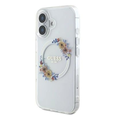 2. Guess IML Flowers Wreath MagSafe Case für iPhone 16 - Transparent