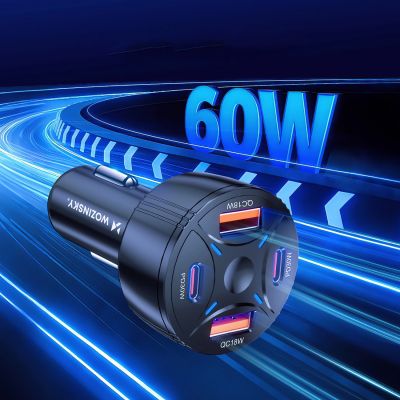 5. Wozinsky WLS-04 60W Kfz-Ladegerät 2xUSB-C 2xUSB-A - Schwarz