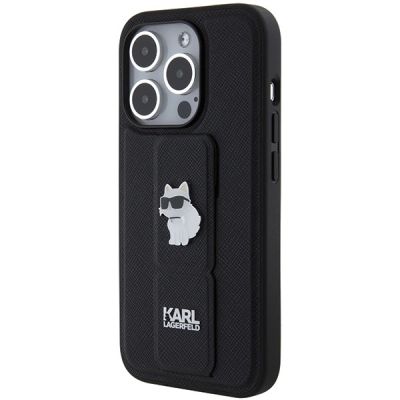 2. Karl Lagerfeld Gripstand Saffiano Choupette Pins Hülle für iPhone 14 Pro Max – Schwarz
