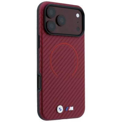 4. BMW M Carbon Printed Ring MagSafe Hülle für iPhone 18 Pro / 17 Pro – burgunderrot