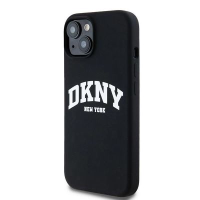 2. DKNY Liquid Silicone MagSafe Hülle mit weißem Logo-Aufdruck für iPhone 15 / 14 / 13 - Schwarz