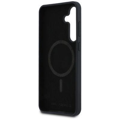 7. Karl Lagerfeld Silikonhülle mit Karl & Choupette-Motiv (MagSafe) für Samsung Galaxy S25 FE – Schwarz