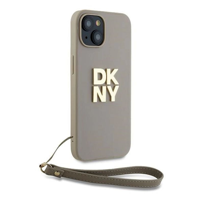 3. DKNY Wrist Strap Stock Logo-Hülle für iPhone 15 / 14 / 13 – Beige