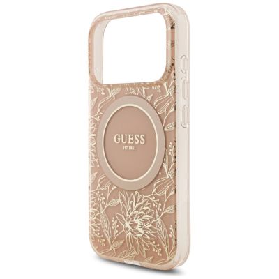 6. Guess IML Flowers Electro Pearl Strap MagSafe Case für iPhone 17 Pro - Rosa